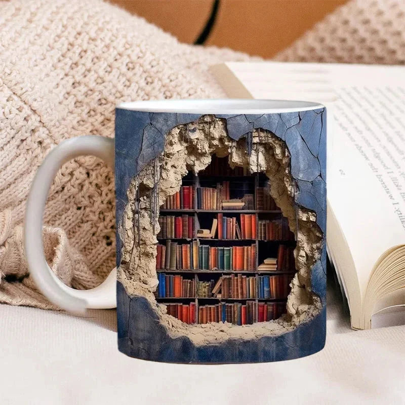 3D Library Bookshelf Mug, Coffee Mugs Gift for Book Lovers - Orthorun