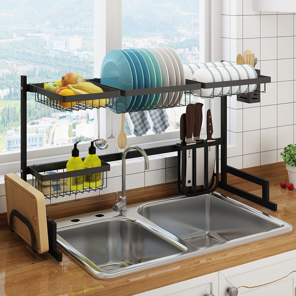 34.6" Stainless Steel Black Dish Drying Rack Over Kitchen Sink, Dishes and Utensils Draining Shelf - Orthorun