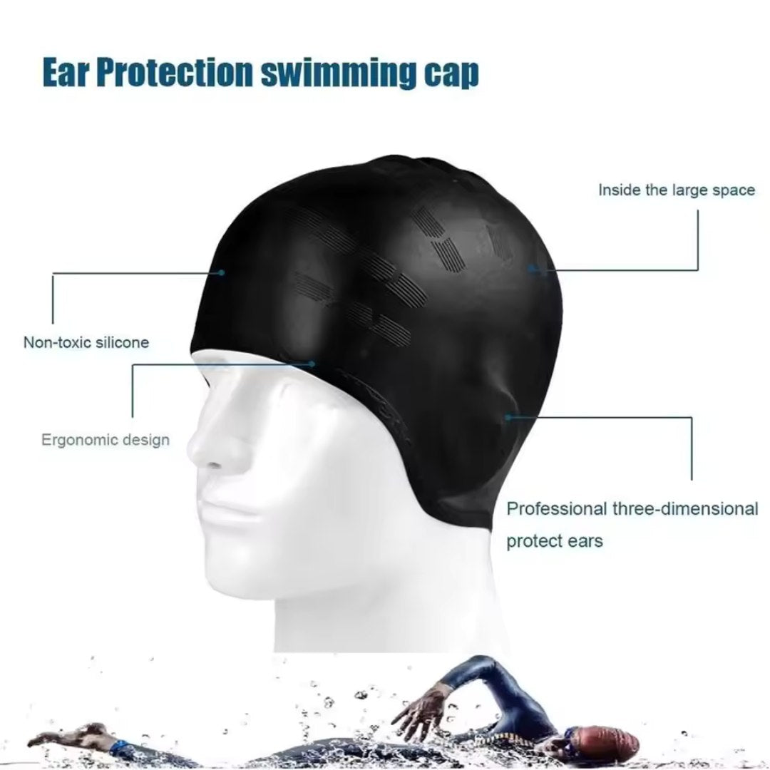 Orthorun | HydroFit – Silicone Swim Cap with Ear Protection – Reusable Waterproof Swimming Cap