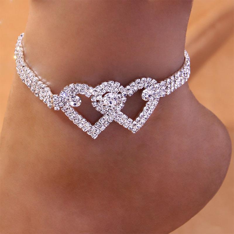 Orthorun | Fashion Rhinestone Double Heart Anklet