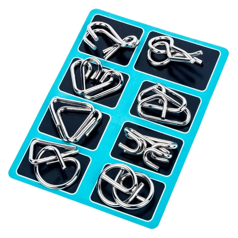 8 Piece Metal Puzzle Ring Set Brain Teaser Toys - Orthorun