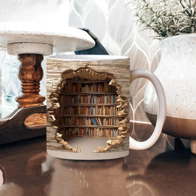 3D Library Bookshelf Mug, Coffee Mugs Gift for Book Lovers - Orthorun