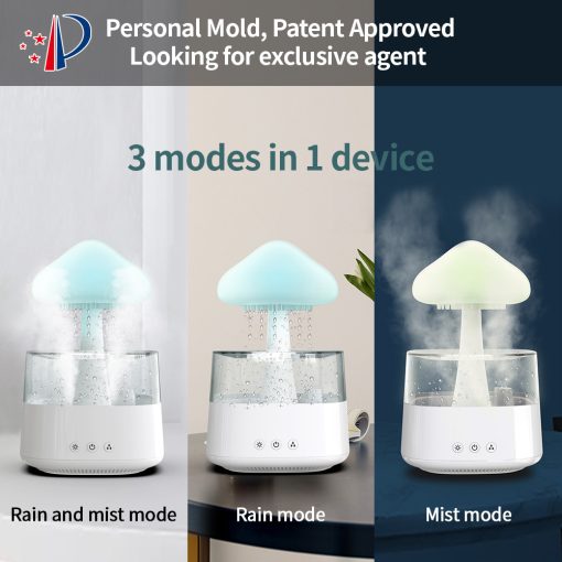 2-in-1 Desk Light Humidifier Rain Cloud Aromatherapy Essential Oil Zen Diffuser & Raining Cloud Night Light Mushroom Lamp - Orthorun