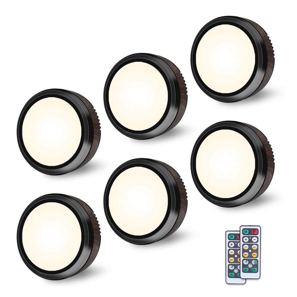Orthorun | Remote Control LED Puck Light – Dimmable Battery-Operated Under Cabinet Light, 6 Pack Natural White