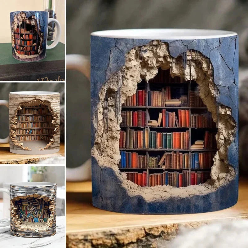 3D Library Bookshelf Mug, Coffee Mugs Gift for Book Lovers - Orthorun