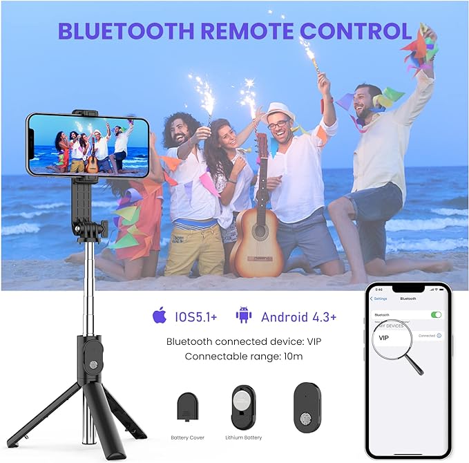 6 In 1 Wireless Bluetooth Selfie Stick With Fill Light - Orthorun