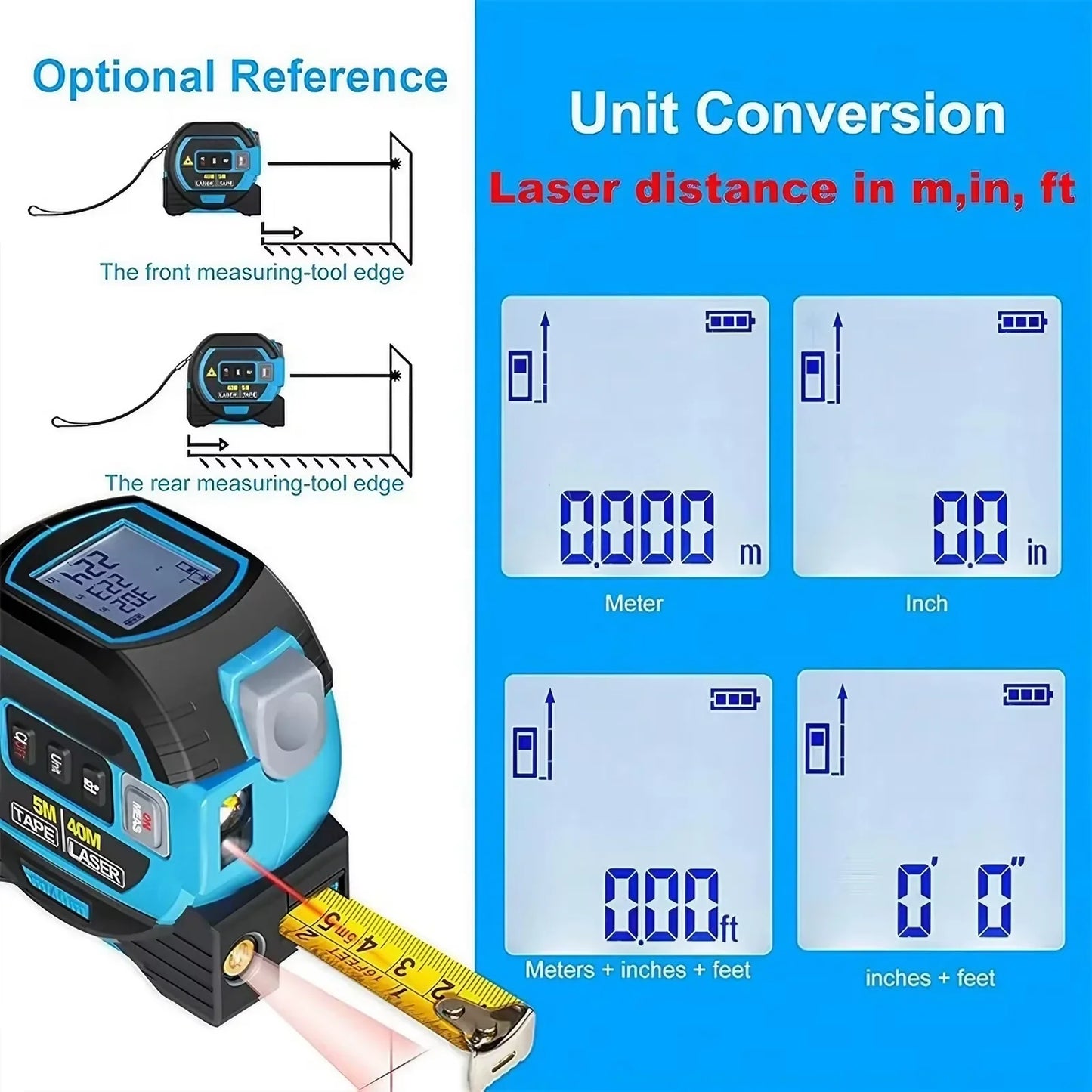 3-In-1 Laser Tape Measure 40/60M Meters Infrared - Orthorun