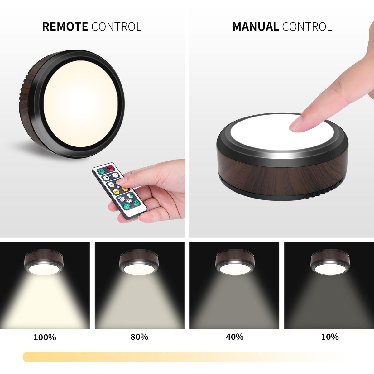 Orthorun | Remote Control LED Puck Light – Dimmable Battery-Operated Under Cabinet Light, 6 Pack Natural White