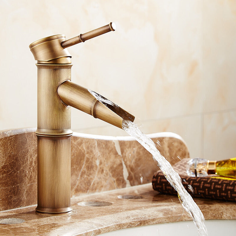 Orthorun | Farmhouse Brass Bathroom Faucet - Single Hole with Lever Handle