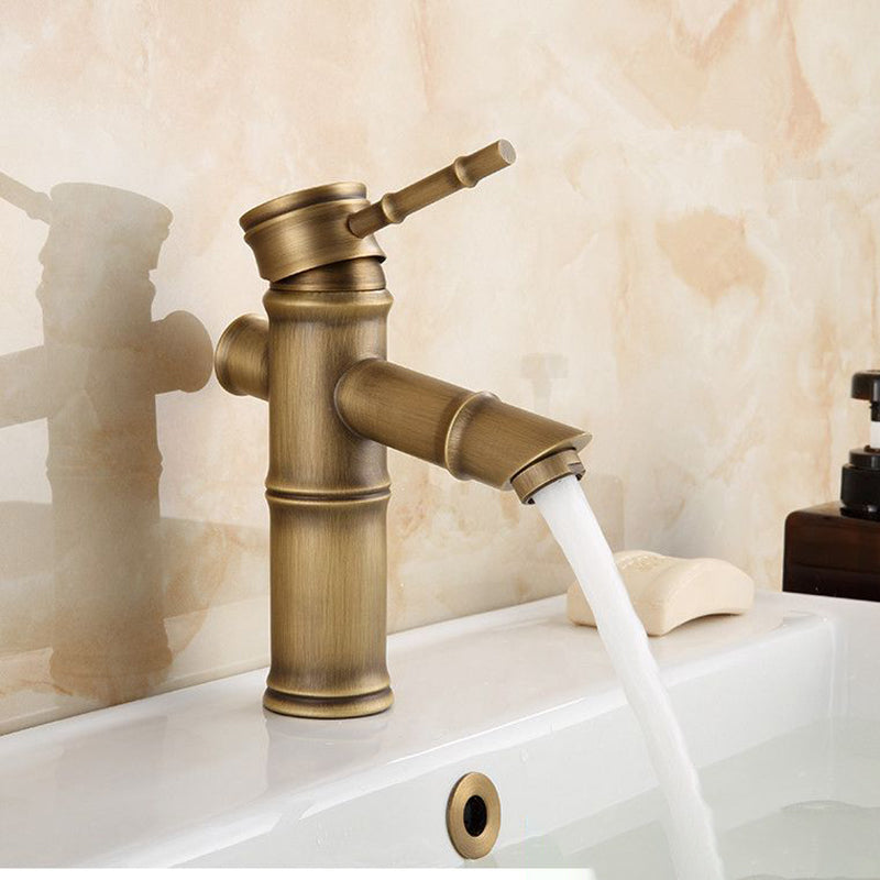 Orthorun | Farmhouse Brass Bathroom Faucet - Single Hole with Lever Handle