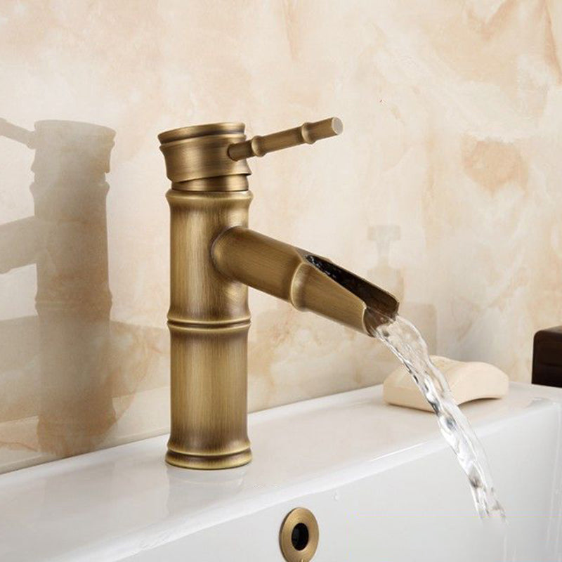 Orthorun | Farmhouse Brass Bathroom Faucet - Single Hole with Lever Handle