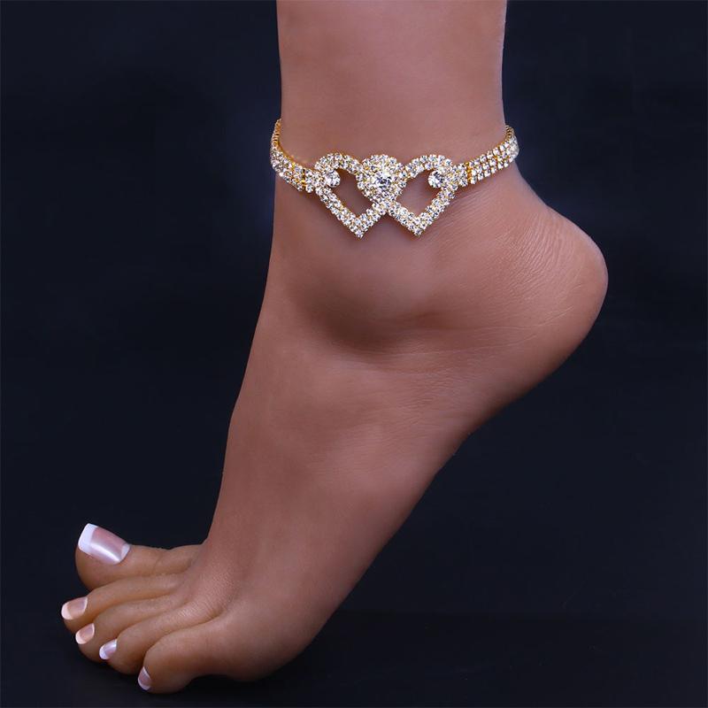 Orthorun | Fashion Rhinestone Double Heart Anklet