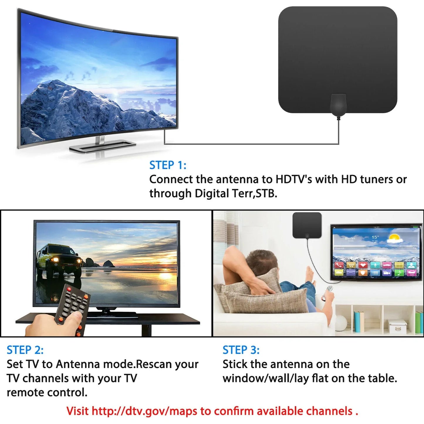 300 Miles Indoor Digital Amplified HDTV Antenna W/ Signal Booster - Orthorun