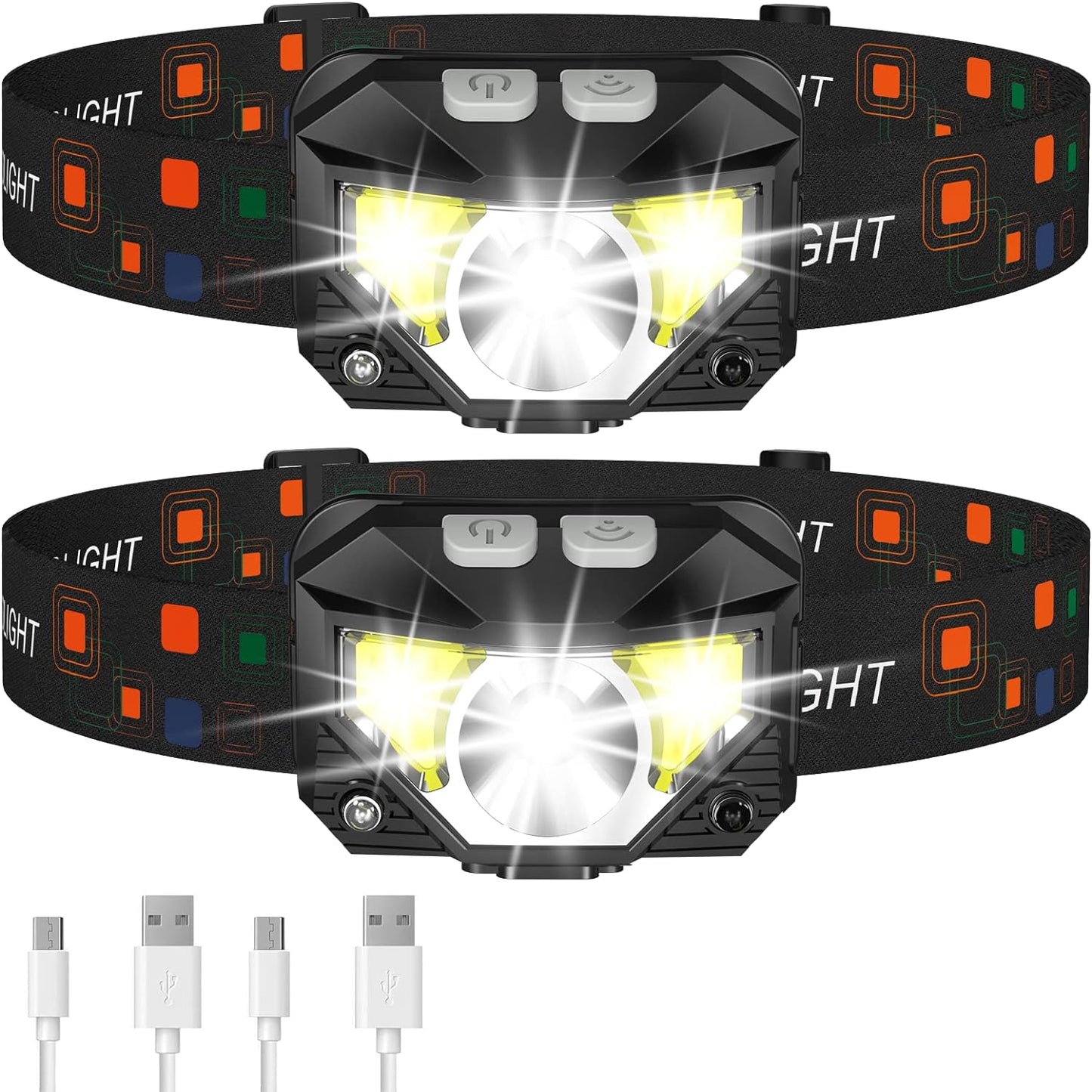 2-Pack Ultra-Bright Led Rechargeable Headlamp Flashlight Waterproof And Motion Sensor - Orthorun