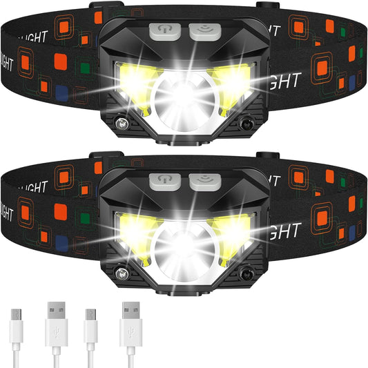 2-Pack Ultra-Bright Led Rechargeable Headlamp Flashlight Waterproof And Motion Sensor - Orthorun