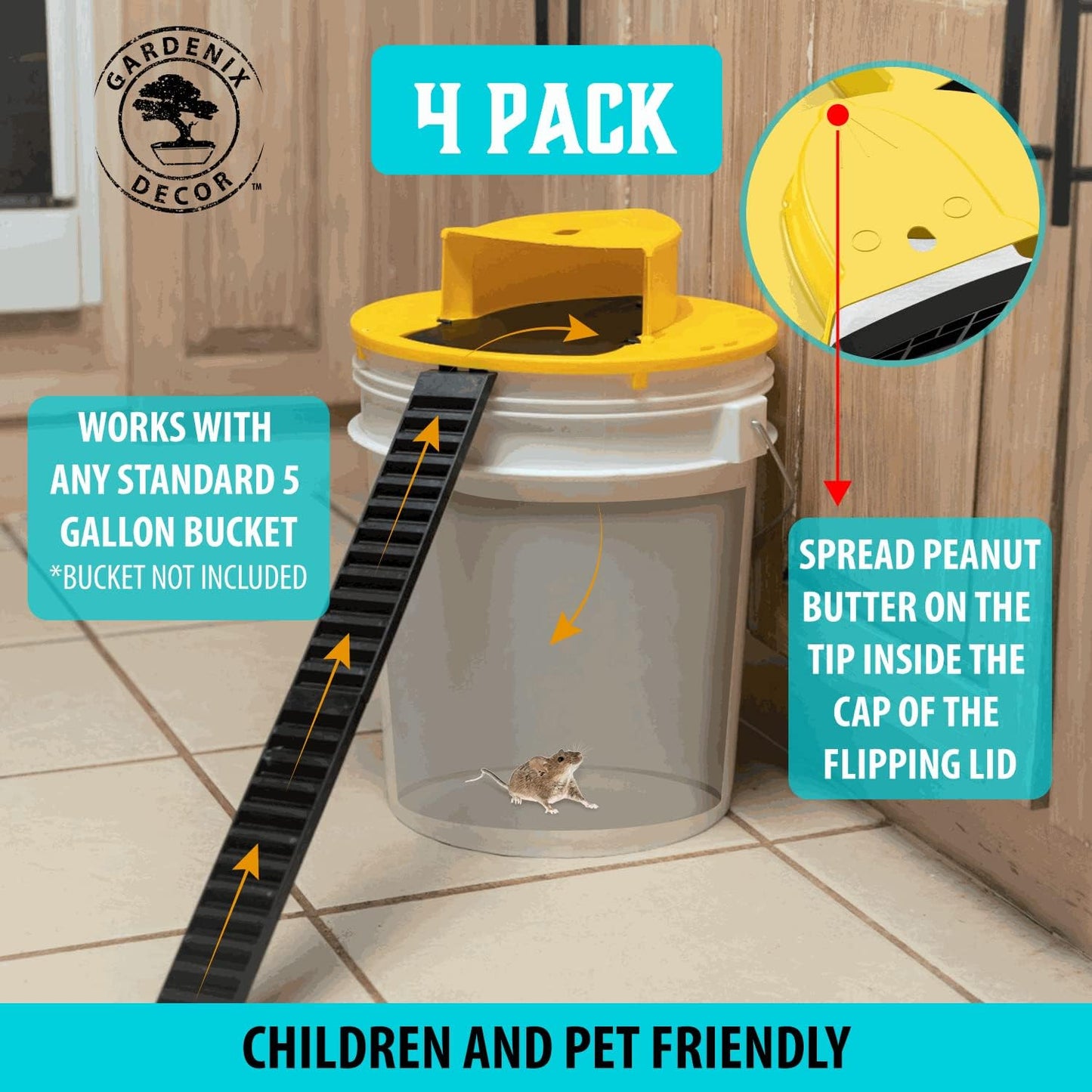 4-Pack Bucket Lid Mouse Trap - Orthorun