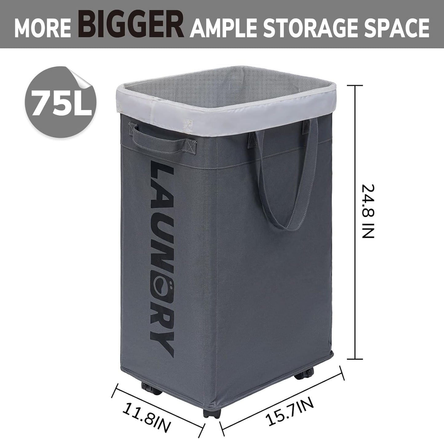 75L Collapsible Large Laundry Basket with Wheels - Orthorun