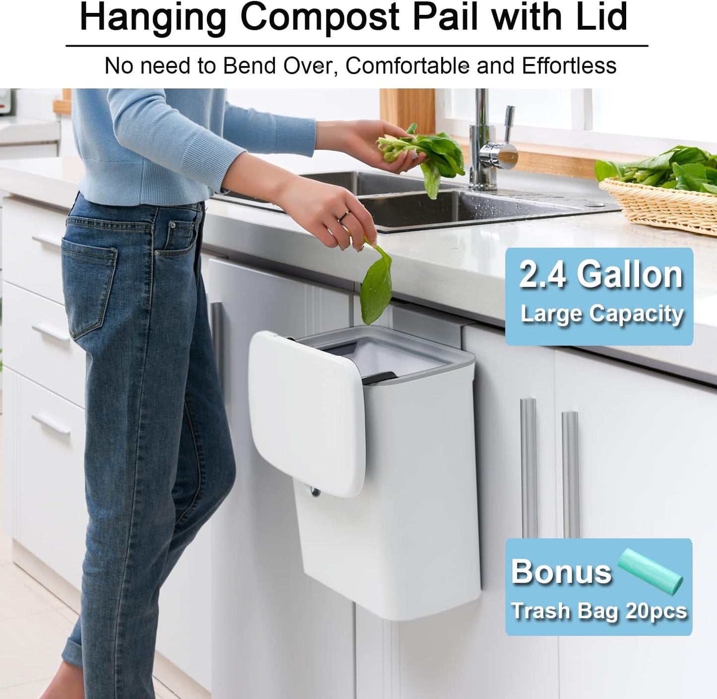 2.4 Gallon Kitchen Compost Bin For Counter Top Or Under Sink - Orthorun