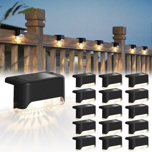 Orthorun | 16 Pack Solar Deck Light – Weatherproof LED Fence Light for Garden & Terrace, Black