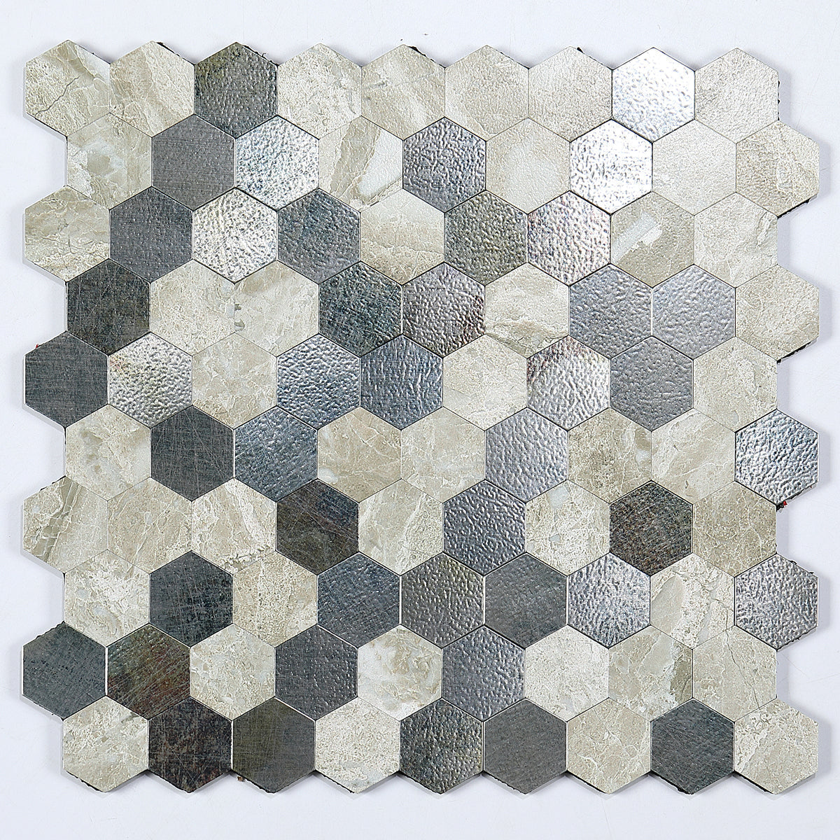 Orthorun | Modern Peel & Stick Metal Mosaic Tile - Hexagon & Subway Options