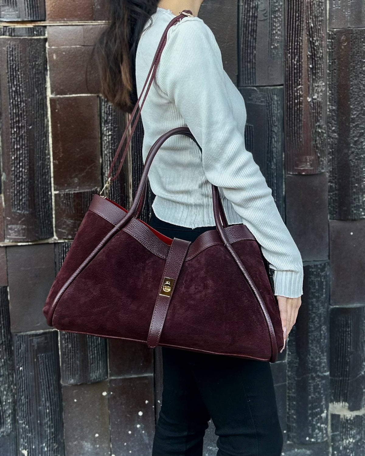 Orthorun|Genuine Suede and Togo Leather Bag, Made in Italy with Strap