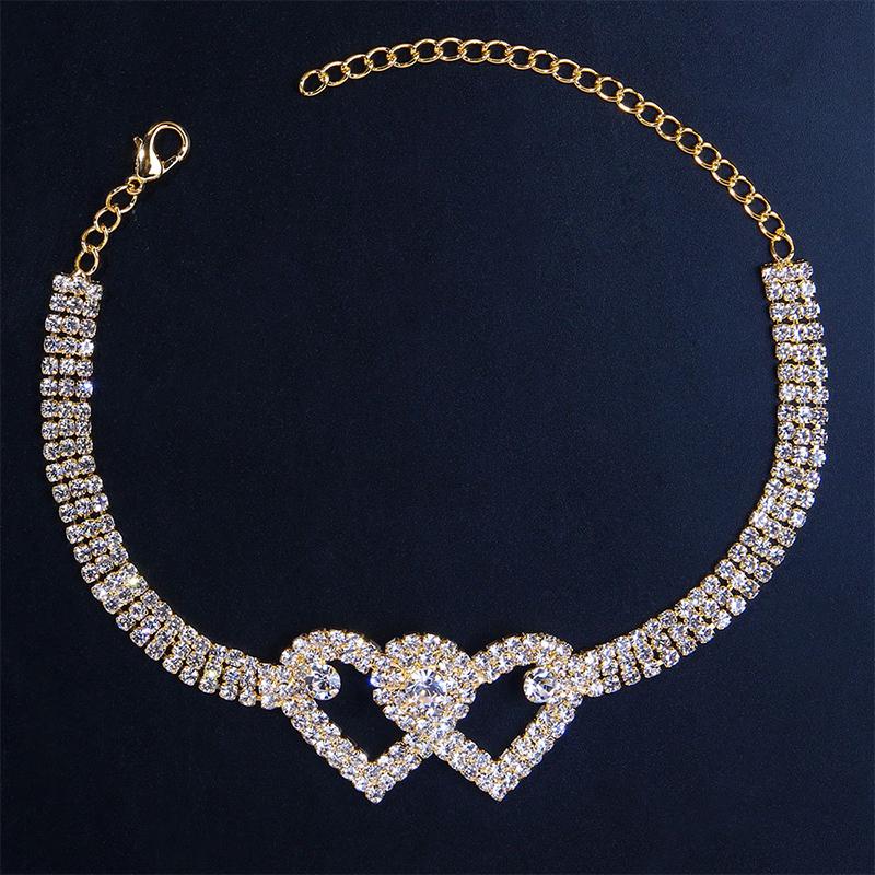 Orthorun | Fashion Rhinestone Double Heart Anklet