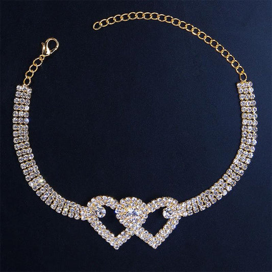 Orthorun | Fashion Rhinestone Double Heart Anklet
