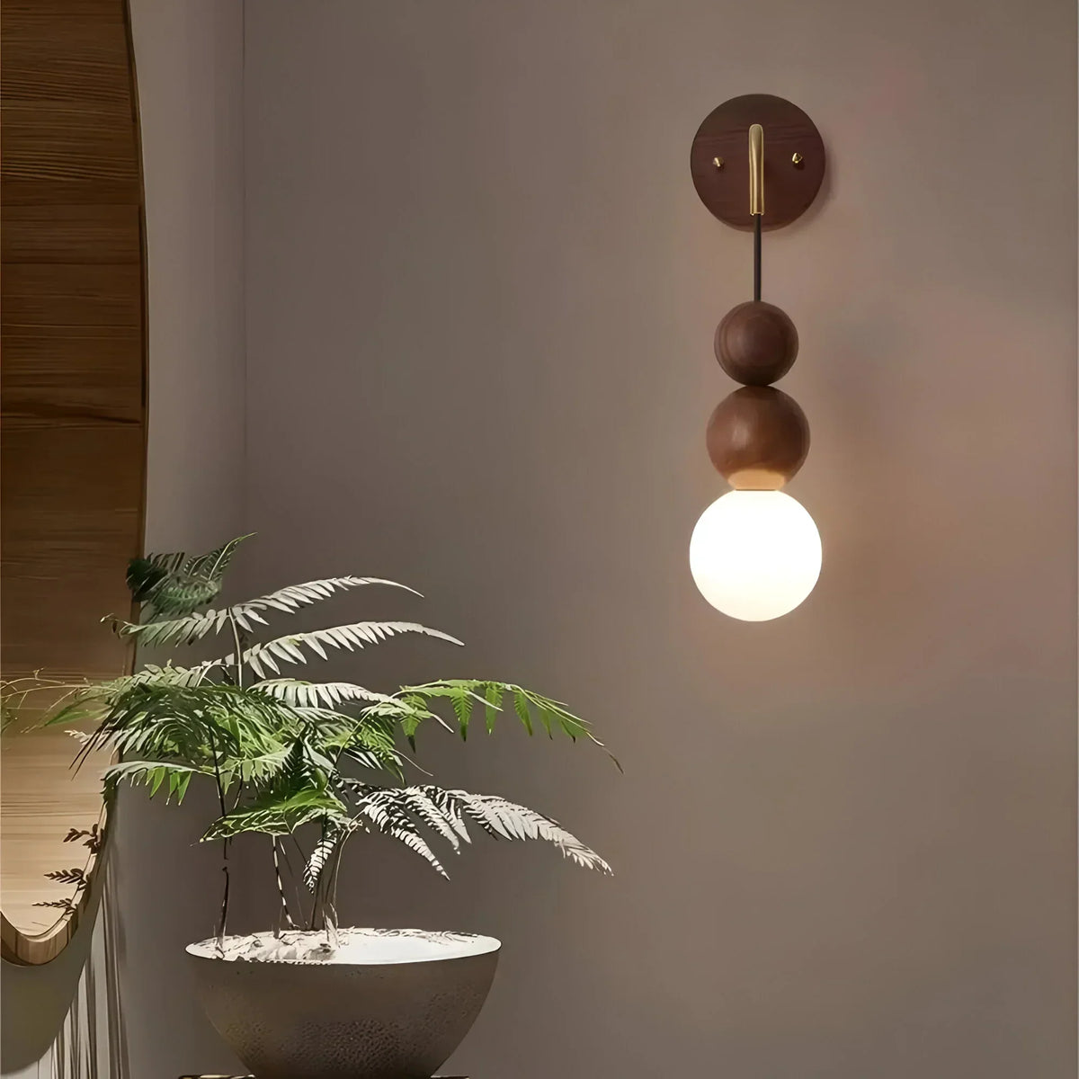 Orthorun | GlowHaven - Walnut & Brass Accent Wall Light