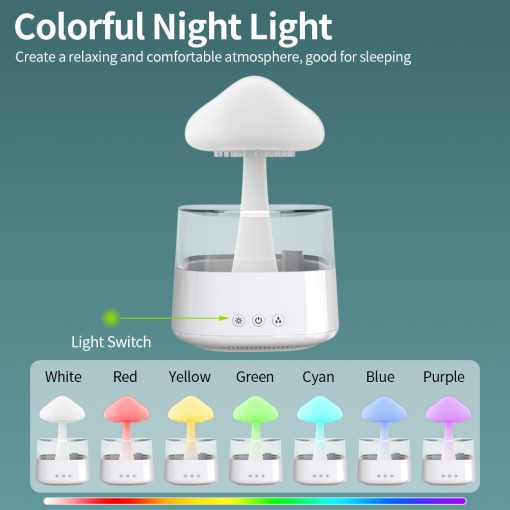 2-in-1 Desk Light Humidifier Rain Cloud Aromatherapy Essential Oil Zen Diffuser & Raining Cloud Night Light Mushroom Lamp - Orthorun