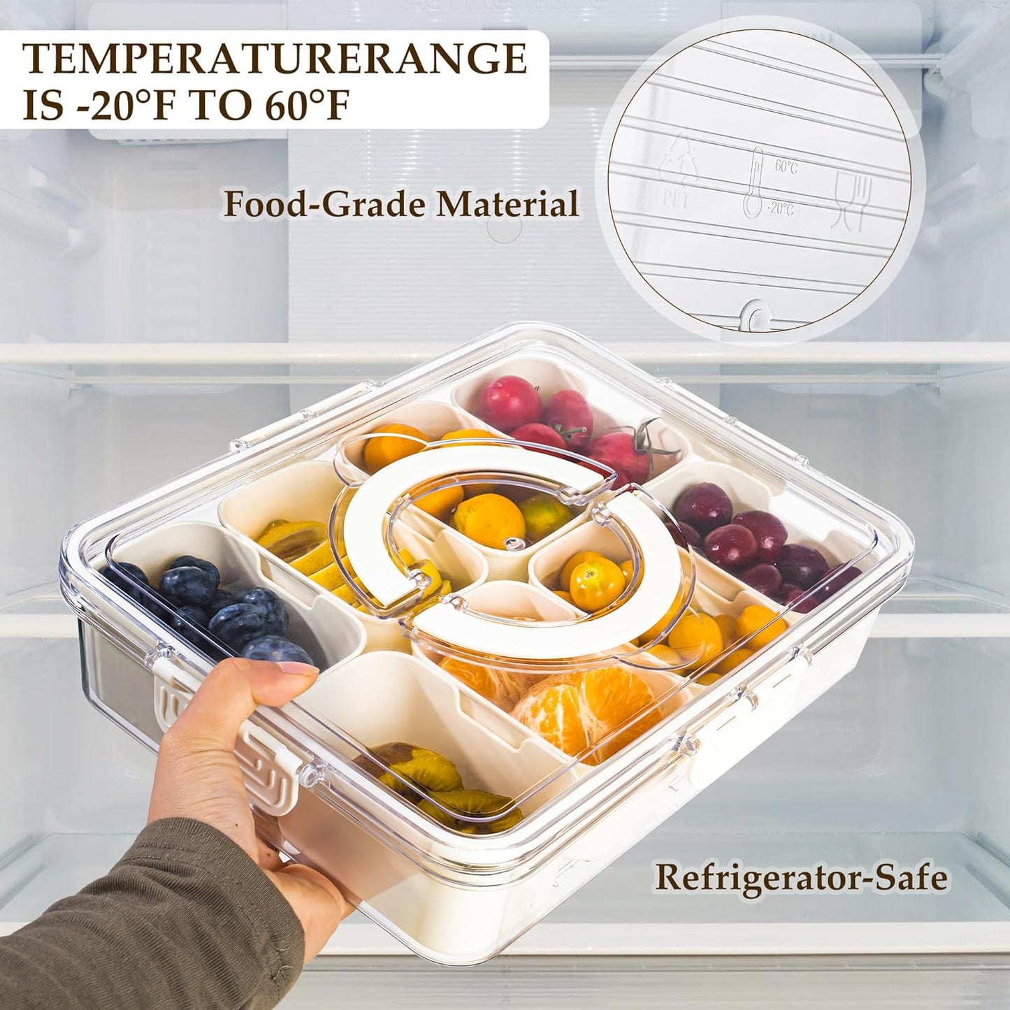 8 Compartments divided serving tray with Handle - Orthorun
