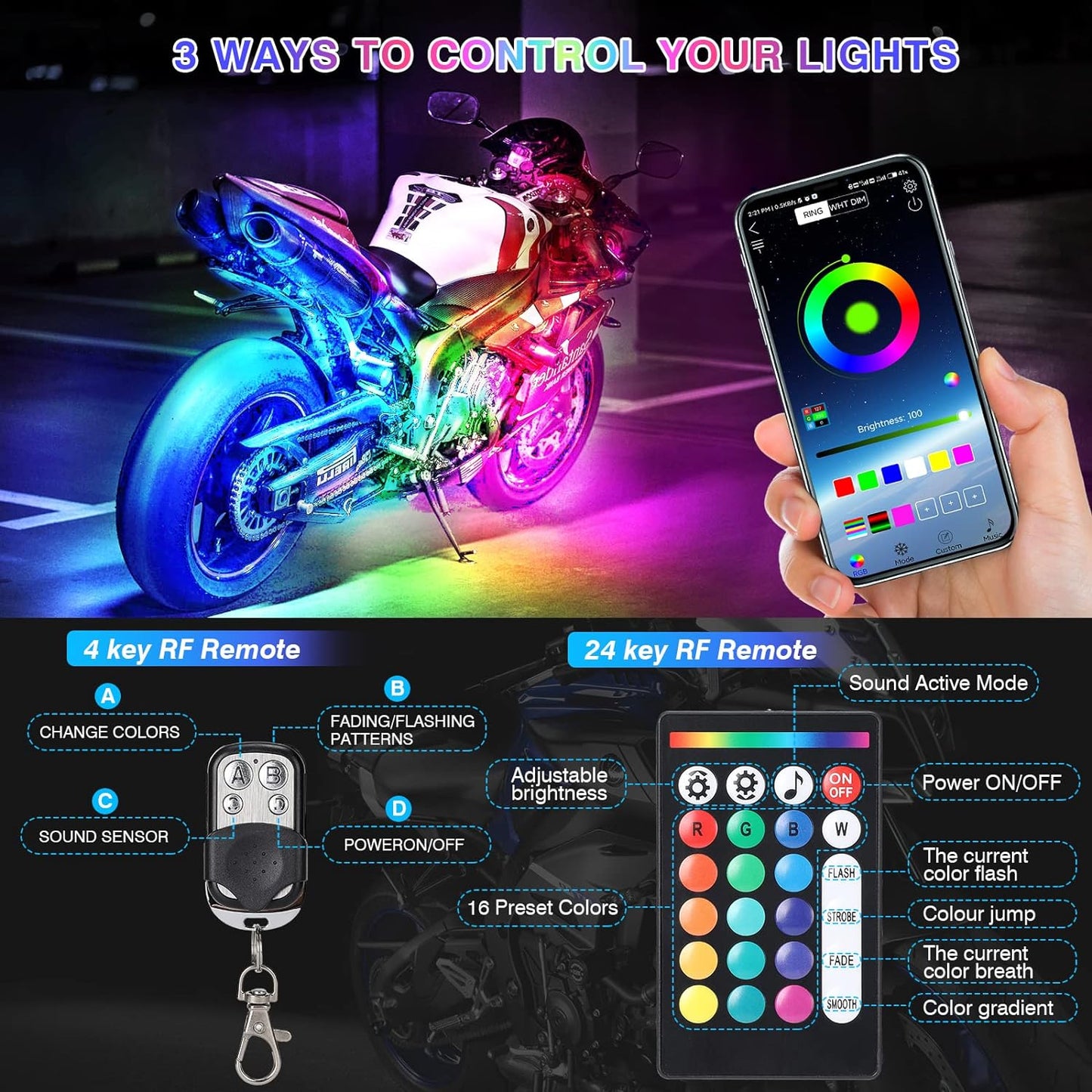 12pcs Motorcycle Led Light Kit With Brake Light Turn Signal - Orthorun