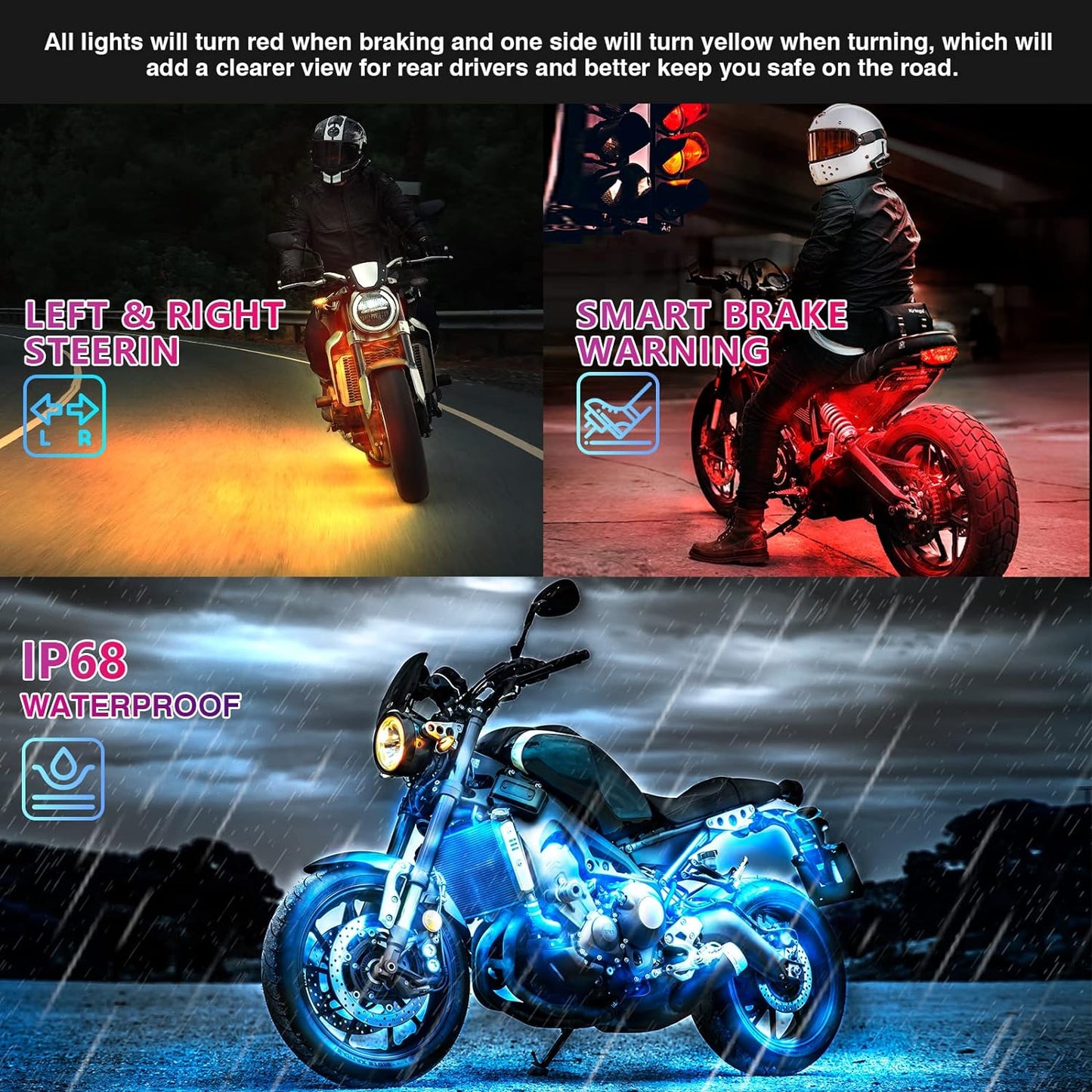 12pcs Motorcycle Led Light Kit With Brake Light Turn Signal - Orthorun