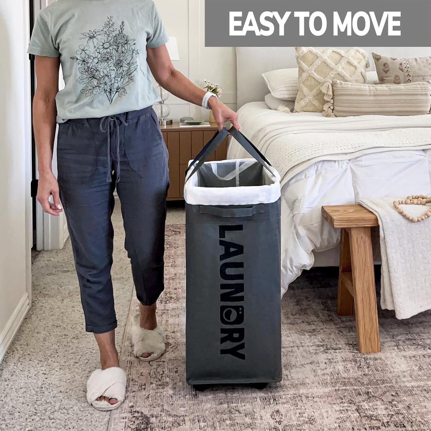 75L Collapsible Large Laundry Basket with Wheels - Orthorun