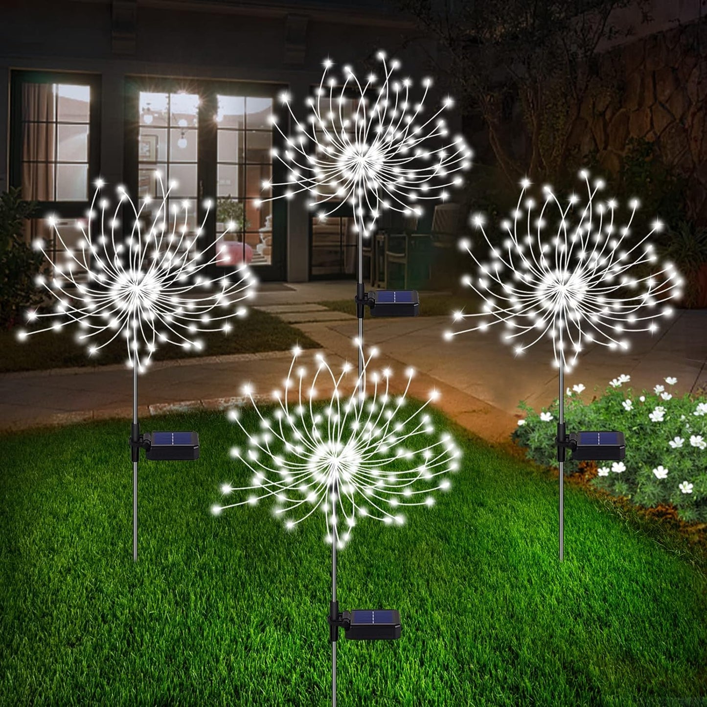 Orthorun | 4-Piece Solar Firework Garden Lights – Weatherproof LED Decorative Stakes for Garden & Patio
