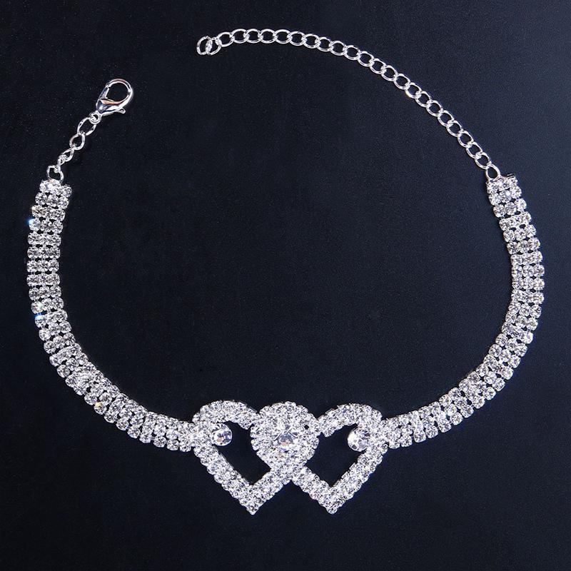 Orthorun | Fashion Rhinestone Double Heart Anklet
