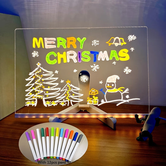 Orthorun | USB LED Noteboard with 12 Colored Pens - Bright Message Board for Office & Home