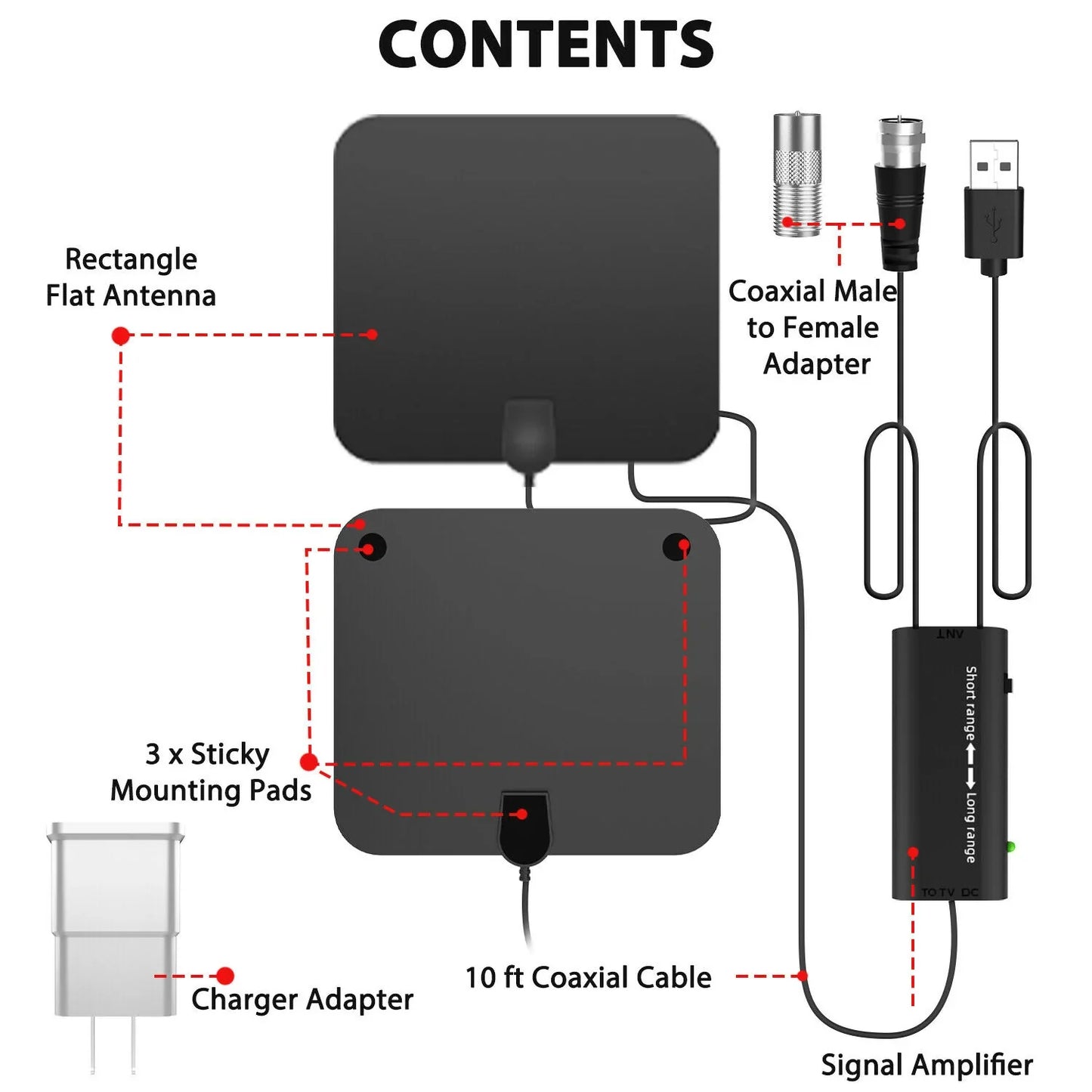 300 Miles Indoor Digital Amplified HDTV Antenna W/ Signal Booster - Orthorun