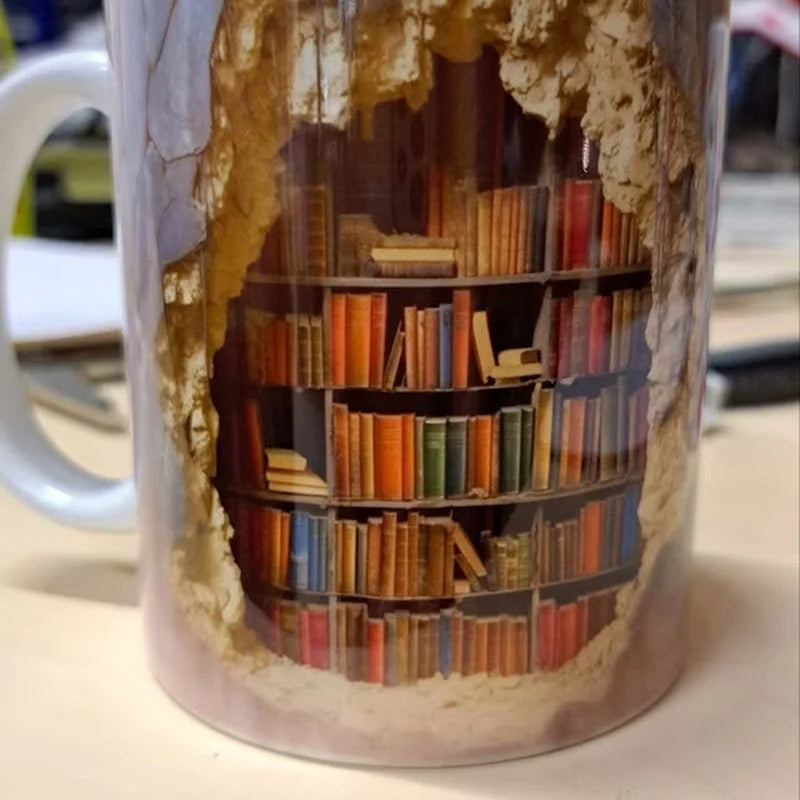 3D Library Bookshelf Mug, Coffee Mugs Gift for Book Lovers - Orthorun