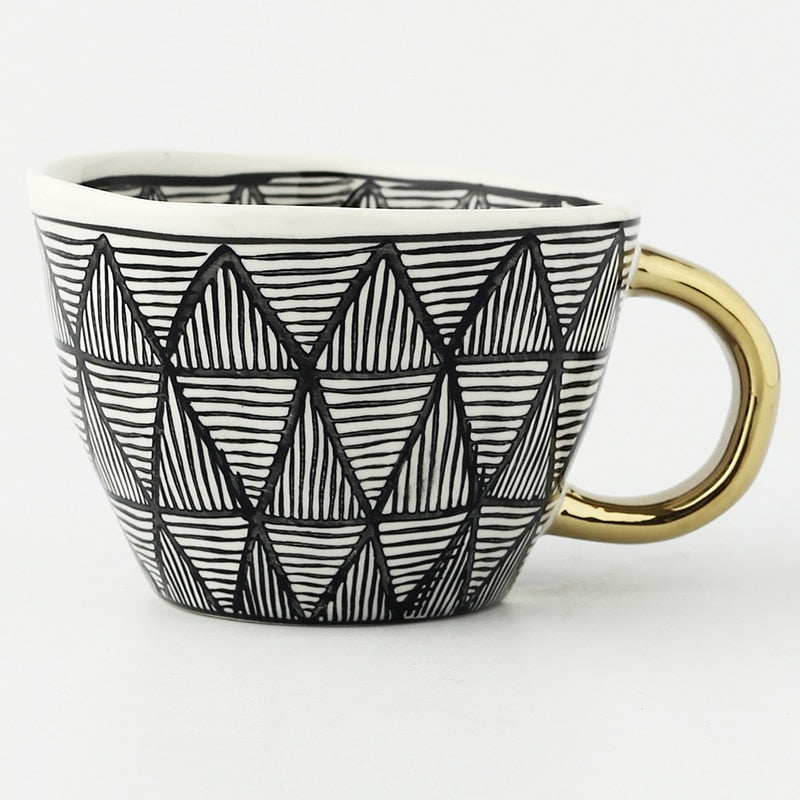 Orthorun | Abstract Geometric Pattern Cup with Gold Handle