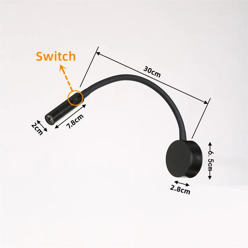 Orthorun | Modern Flexible LED Reading Wall Lamp with Switch - 1W/3W