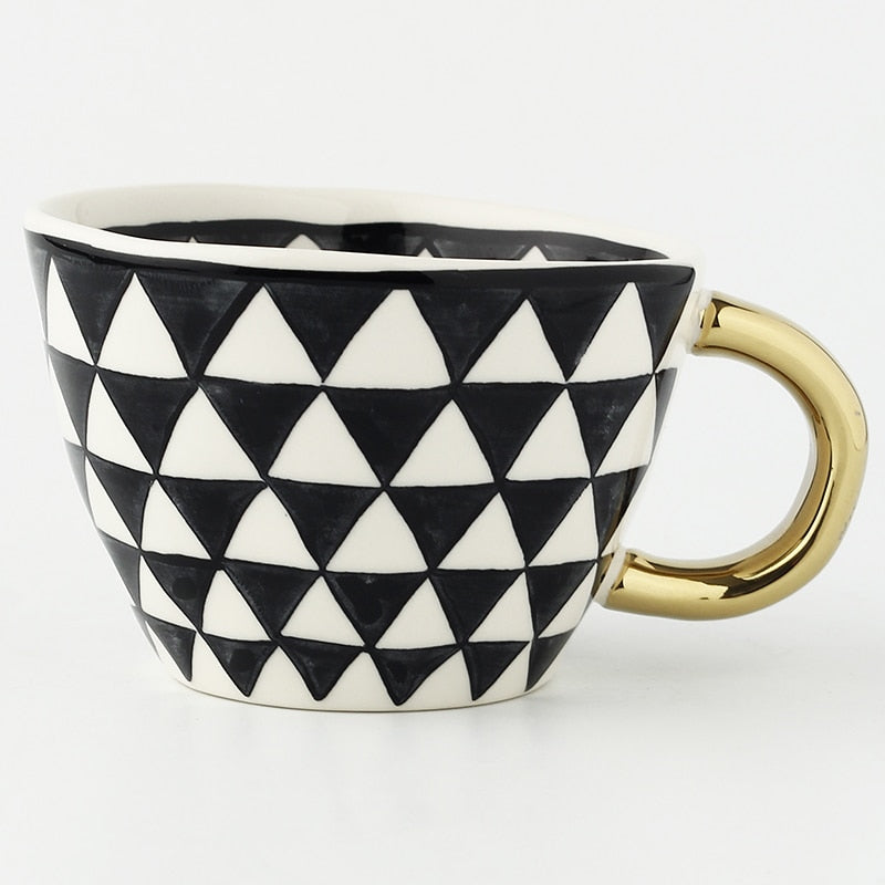 Orthorun | Abstract Geometric Pattern Cup with Gold Handle