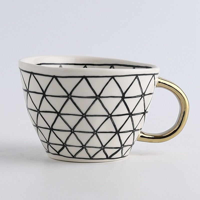 Orthorun | Abstract Geometric Pattern Cup with Gold Handle