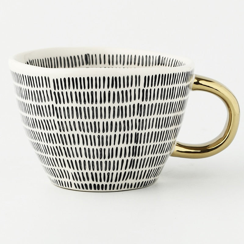 Orthorun | Abstract Geometric Pattern Cup with Gold Handle