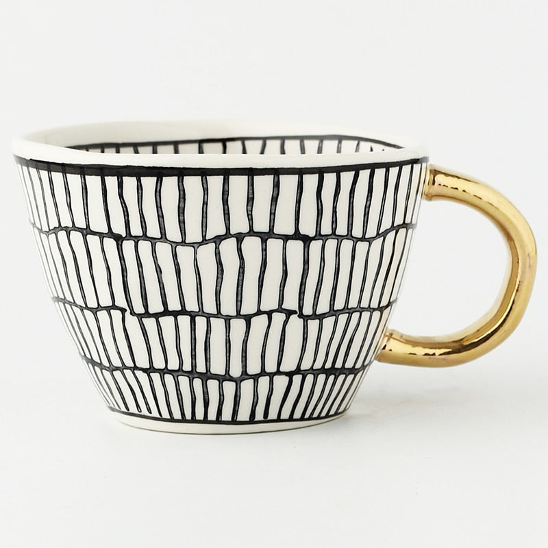 Orthorun | Abstract Geometric Pattern Cup with Gold Handle