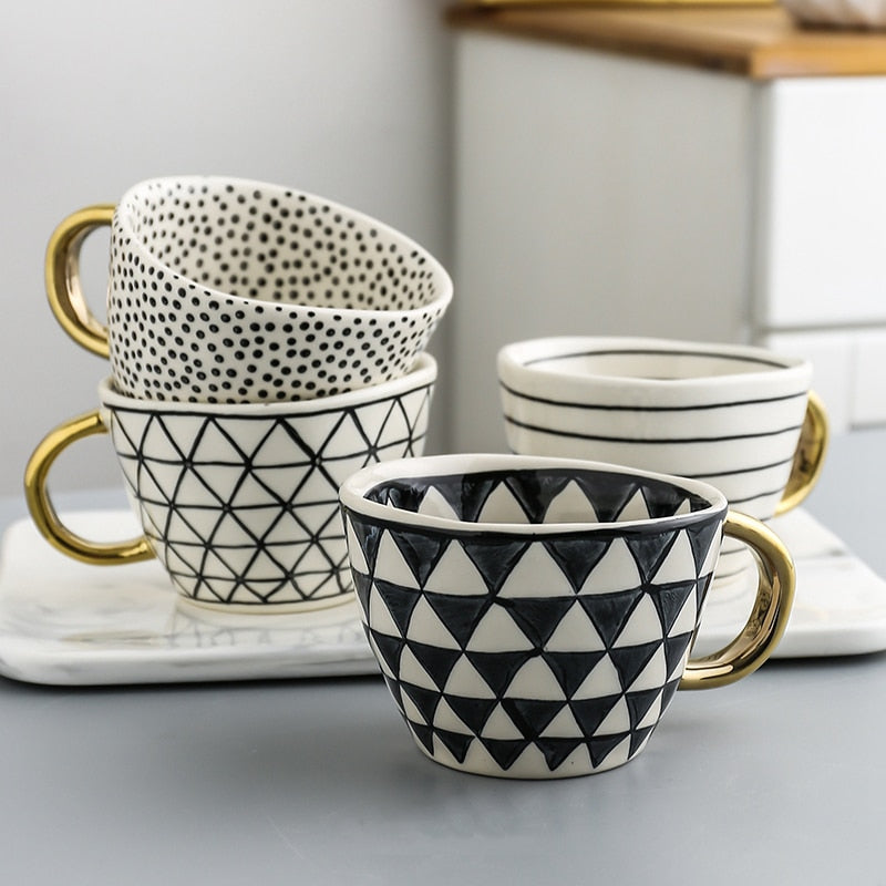 Orthorun | Abstract Geometric Pattern Cup with Gold Handle