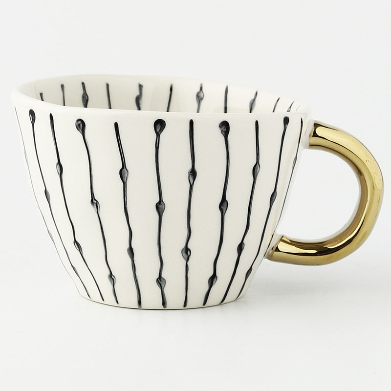 Orthorun | Abstract Geometric Pattern Cup with Gold Handle