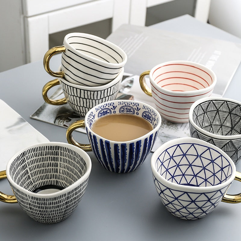 Orthorun | Abstract Geometric Pattern Cup with Gold Handle
