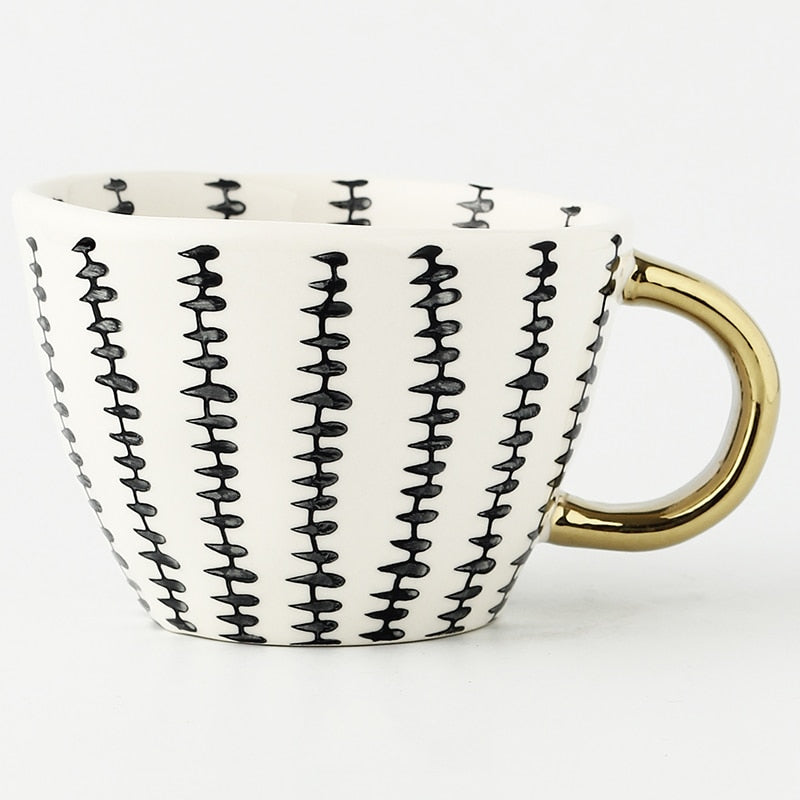 Orthorun | Abstract Geometric Pattern Cup with Gold Handle