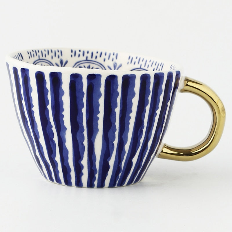 Orthorun | Abstract Geometric Pattern Cup with Gold Handle