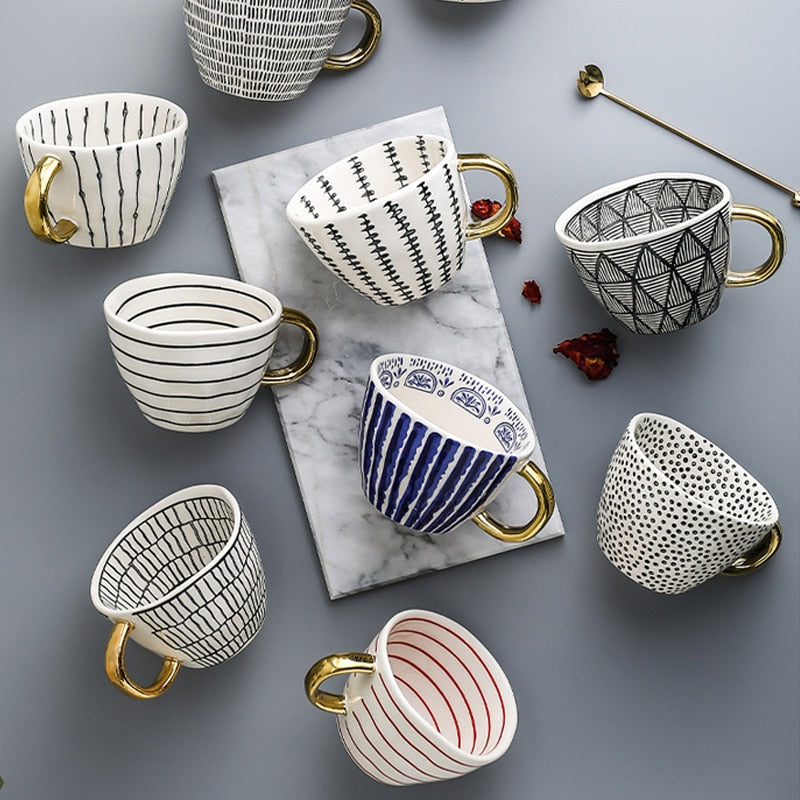 Orthorun | Abstract Geometric Pattern Cup with Gold Handle